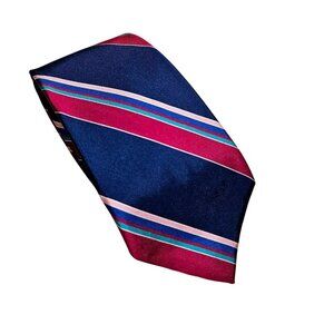 Vintage Charing Cross By Schrter Silk Tie Magenta Blue Pink‎ Stripes Made In USA